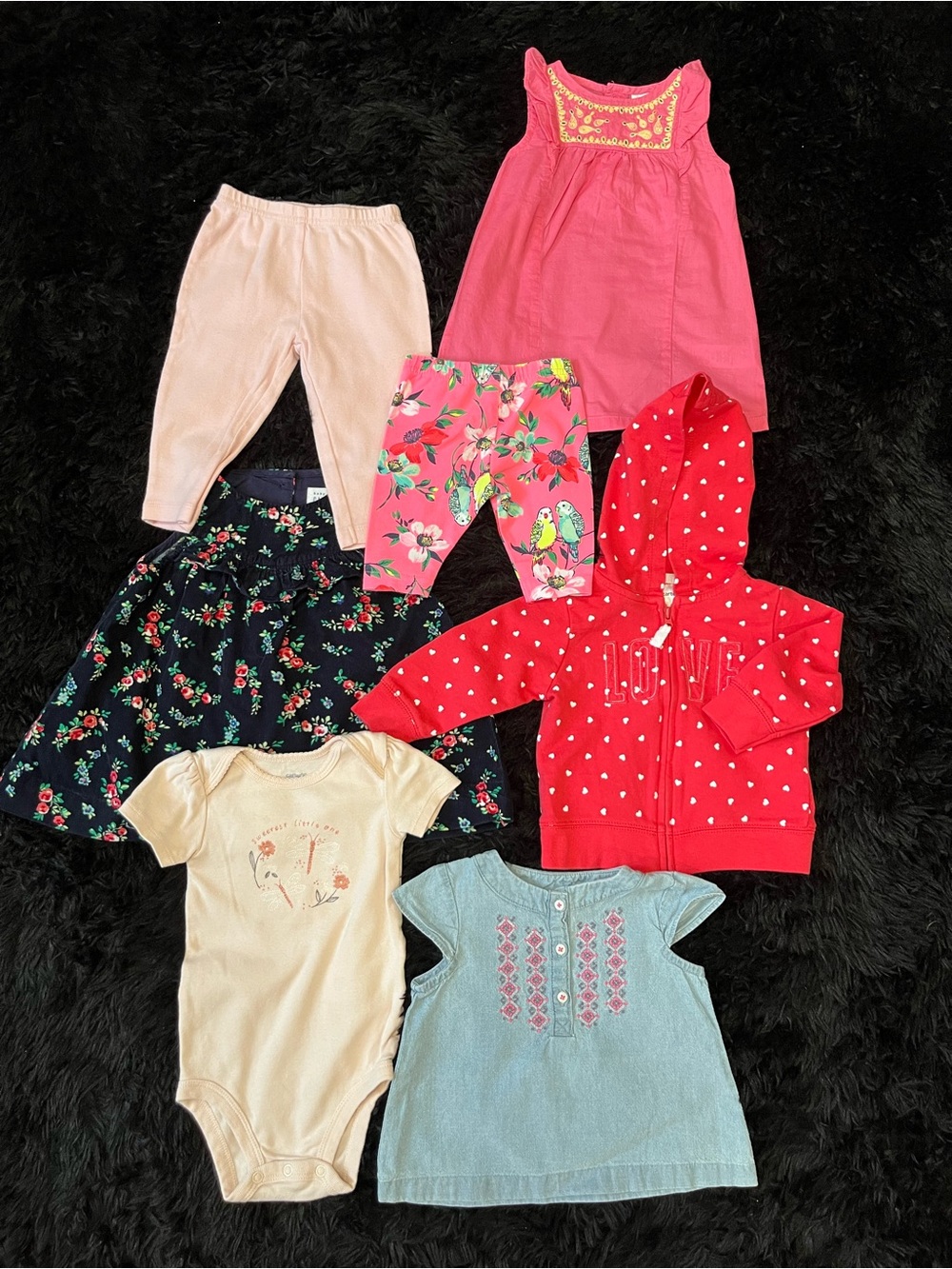 COTTON 6-9 Months Girl HEART HOODIE 7 Piece Bundle